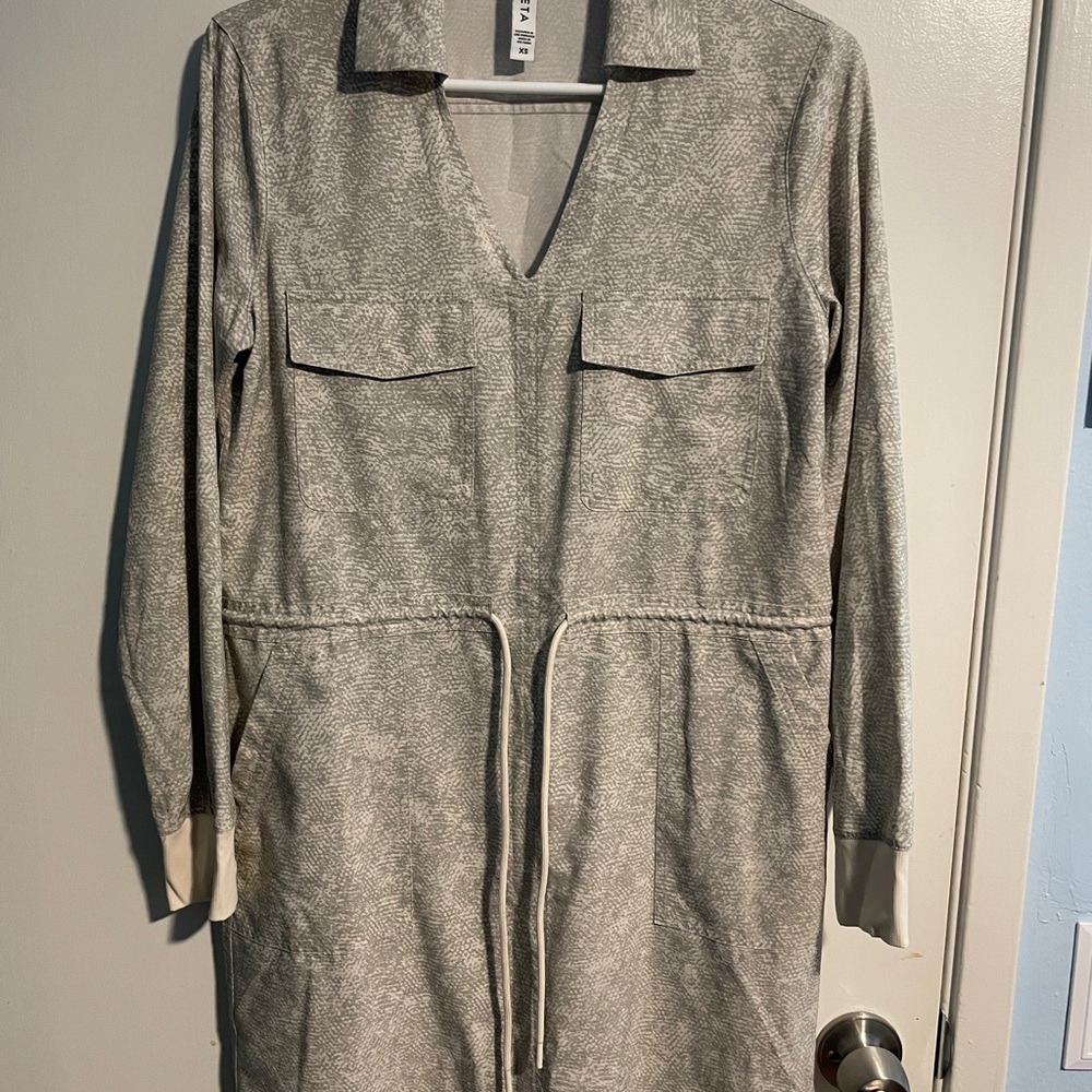 Athleta Gray Cream Shirt Dress